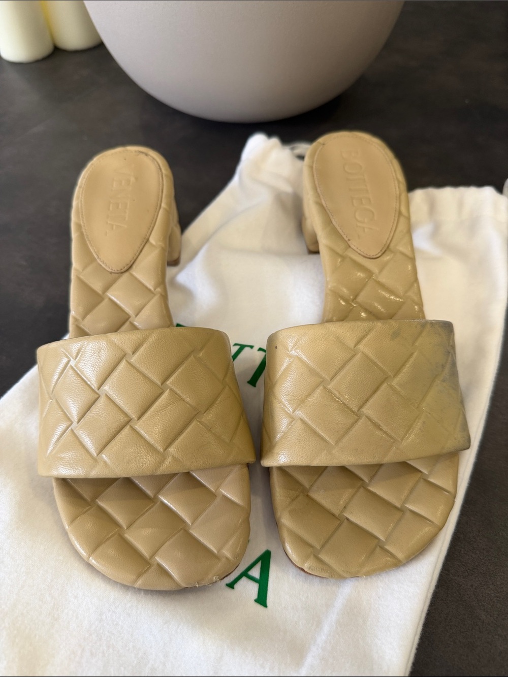 Bottega Veneta Quilted Sandal Slides in Beige